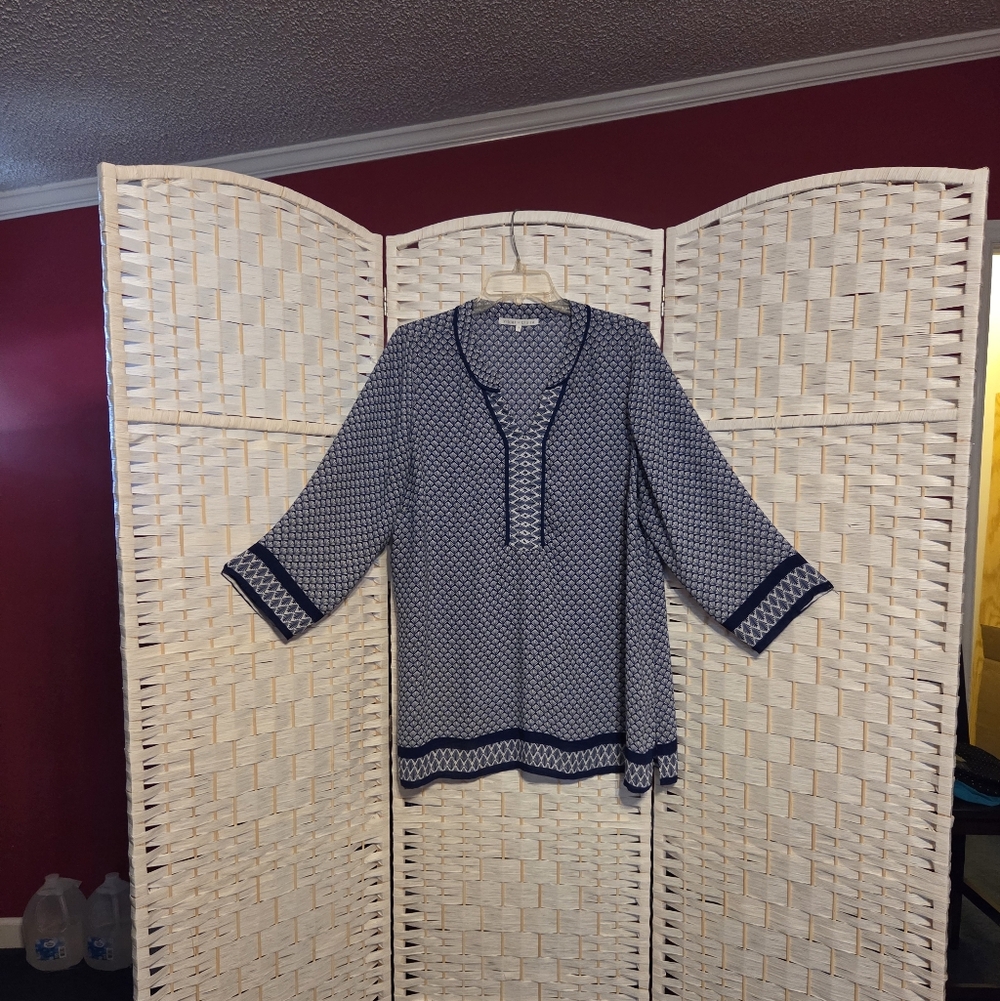 Cobalt Blue And White V- Neck Top